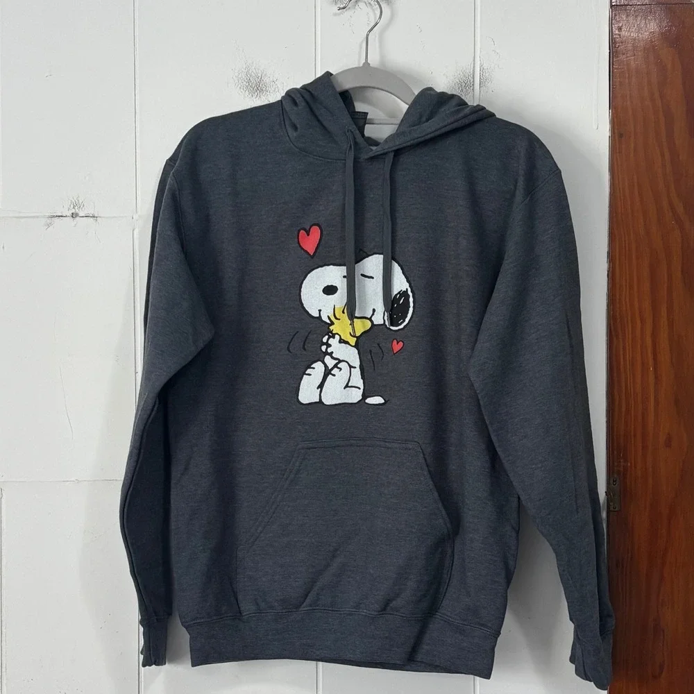 Gildan Softstyle Midweight Snoopy Woodstock Graphic Hoodie Gray Small